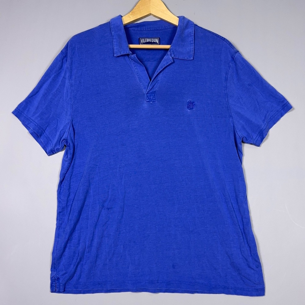 Vilebrequin Knit Polo Shirt Mens Size XL Embroidered Turtle Blue Preppy